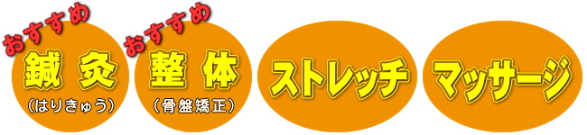 鍼灸・整体（骨盤矯正）・ストレッチ・マッサージ